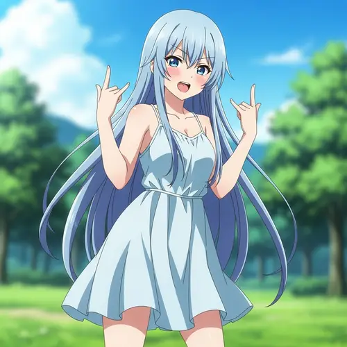 Anime Girl with Long Light Blue Hair | Cute Character