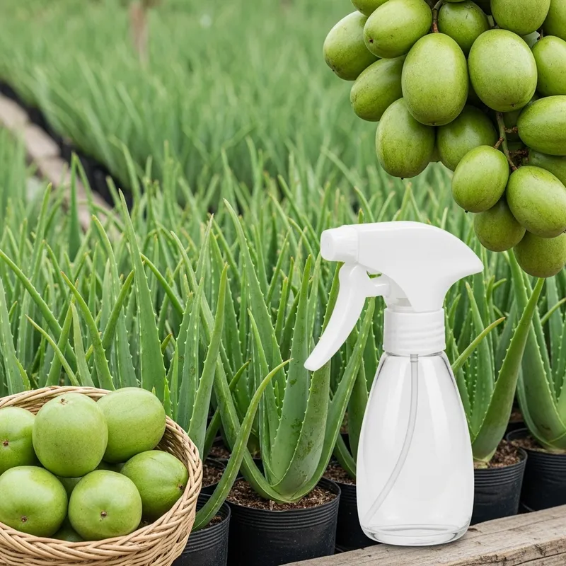 Natural Aloe Vera Spray with Fresh Kamias Background