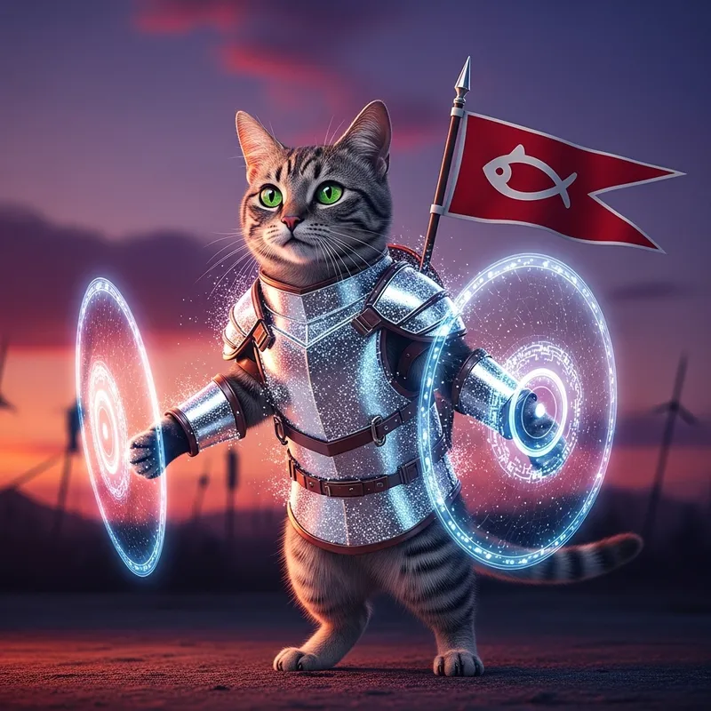 A Cat at War: Epic Feline Battle Scene