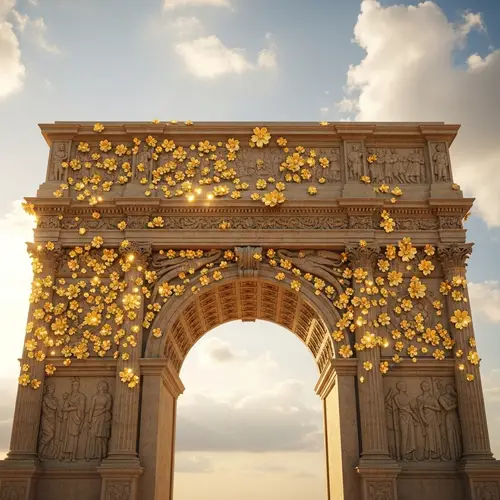 Luxurious Roman Arch with Gold Flowers | Beautiful Cloud Scene