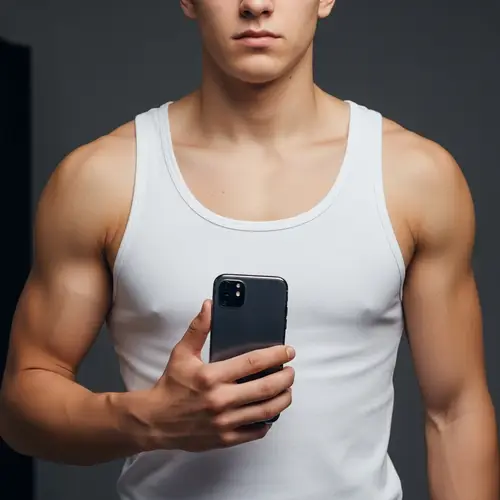 Muscular Youth with Smartphone - Captivating Image