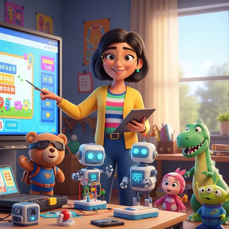 Hispanic Early Childhood Teacher in Animated Style