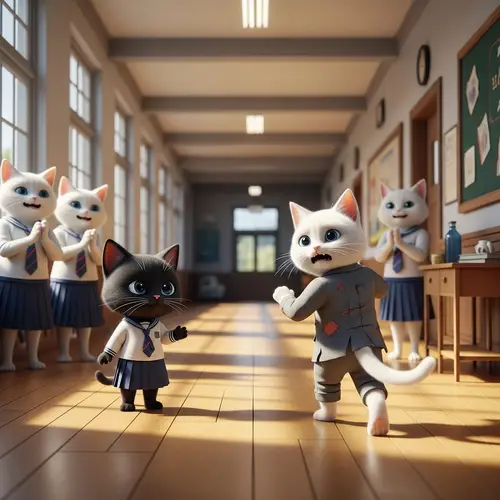 Cartoonish British Black Cat in School Uniform | Realistic Photo
