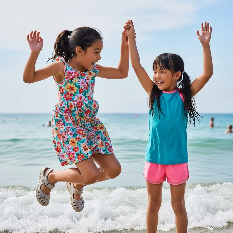 Excited 10-Year-Old Girl with Sister in Playful Moment Excited 10-Year-Old Girl with Sister in Playful Moment