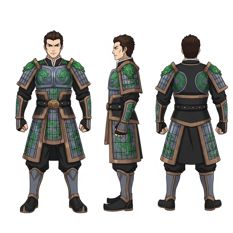 Chinese Male Anime Character in Green Dragon Armor Suit Chinese Male Anime Character in Green Dragon Armor Suit