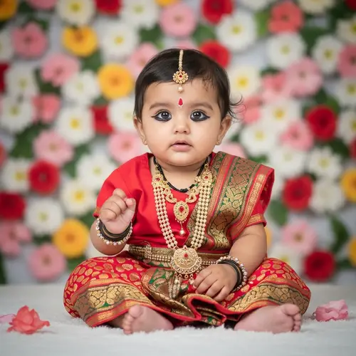 Charming South Asian Infant Girl in Goddess Mata Laxmi Attire