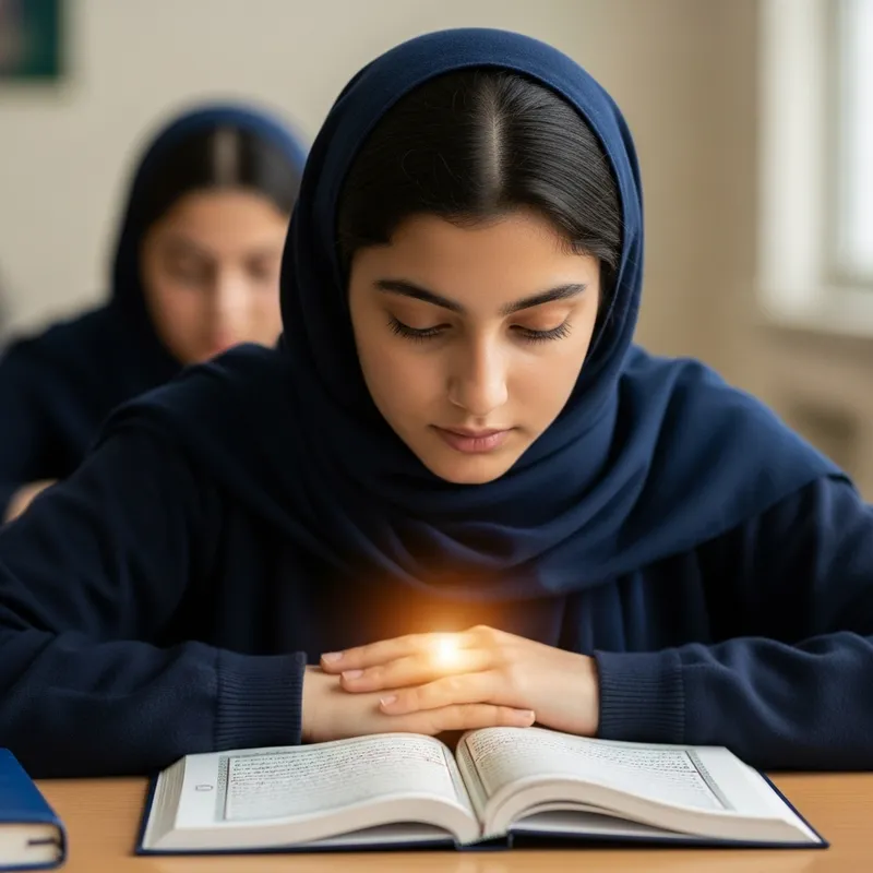 Beautiful Student Reading Holy Quran | School Setting Beautiful Student Reading Holy Quran | School Setting