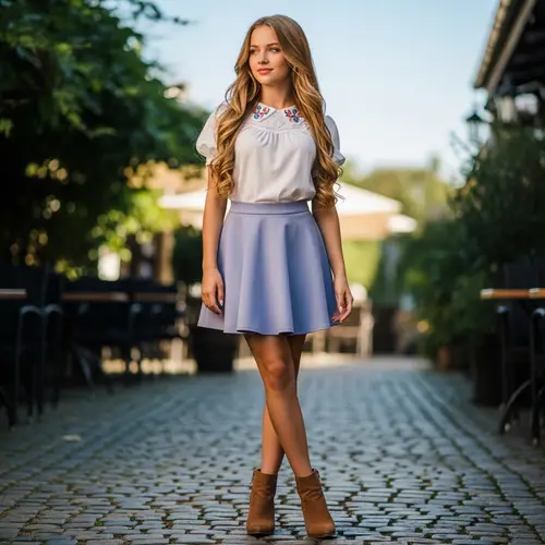 Stylish Caucasian Girl in Short Skirt | Elegant Outdoor Portrait