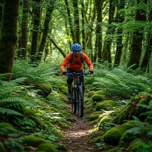 Cyclist Riding Through Lush Forest | Outdoor Adventure