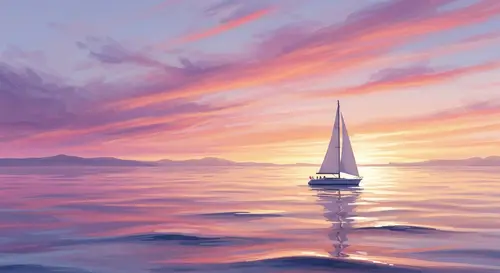 Impressionistic Sailboat Landscape Painting: Serene Morning Scene