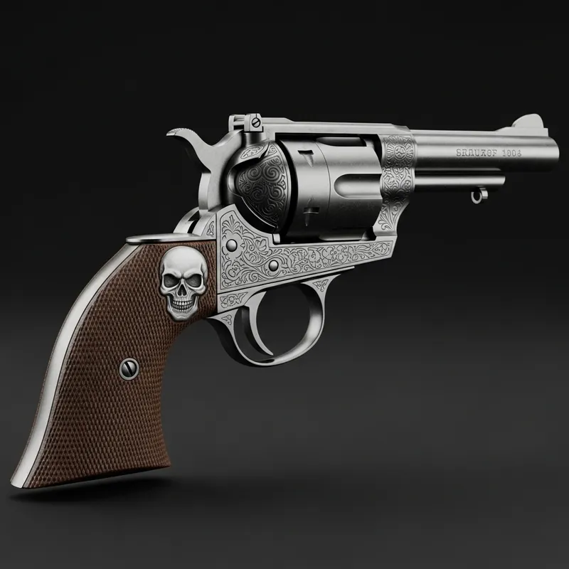 Vintage Revolver with Skull Motif | Rare 1900 Firearm