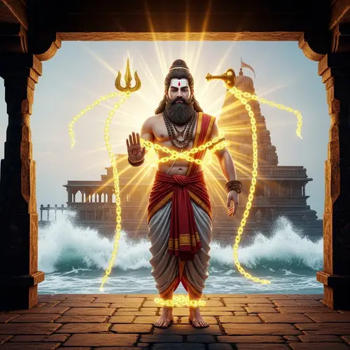 Divine Hanuman in a Serene Seashore Temple