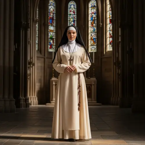 Traditional Nun Attire with Crucifix Pendant | Elegant Beauty