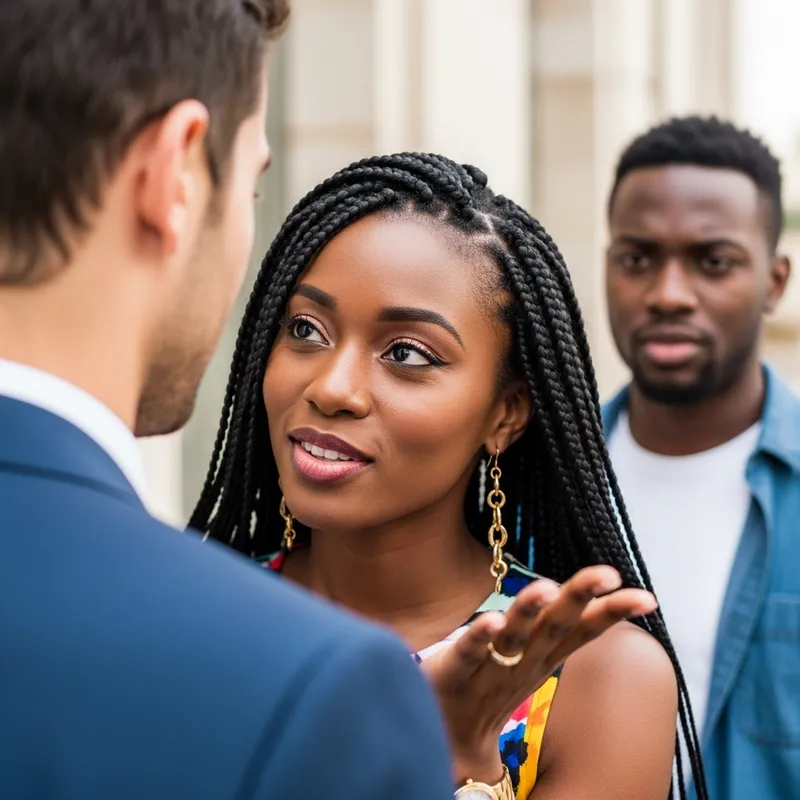 Captivating Scene: Elegant Black Woman Flirting Amidst Social Tension