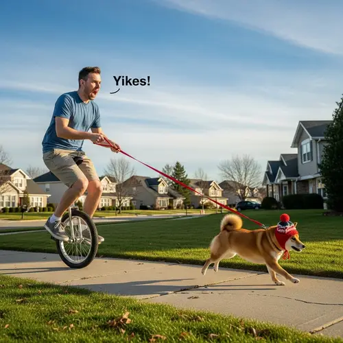 Irate Man on Unicycle with Cute Shiba Inu Dog | Yikes!