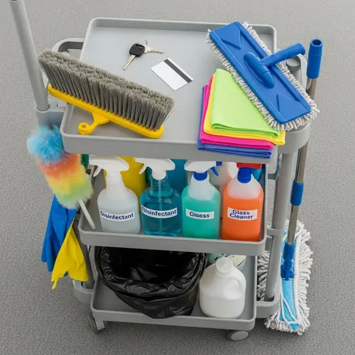 Office Cleaning Set with Key & Access Card | Top View Cart Display