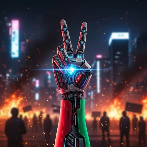 Chaos and Resistance: Human-Robot Peace Sign in Turbulent City