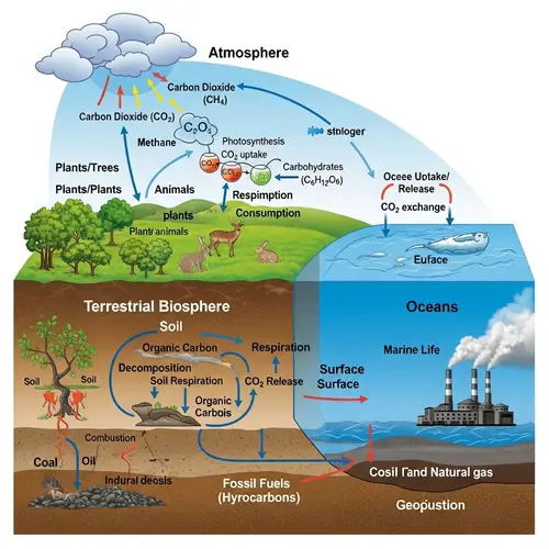 Detailed Carbon Cycle Diagram: Processes, Compounds, Reactions