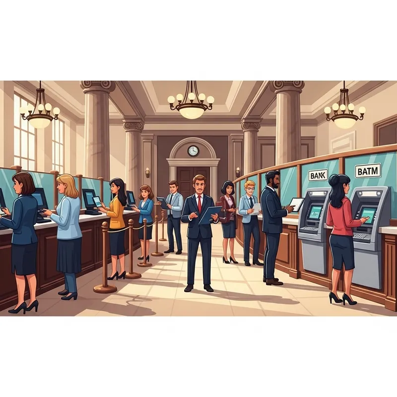 Bank Illustration with Varied Customers