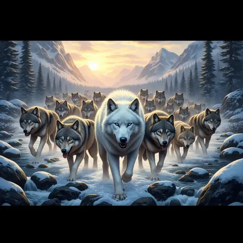 Epic Army of Wolves in Wild Setting - Strength and Unity
