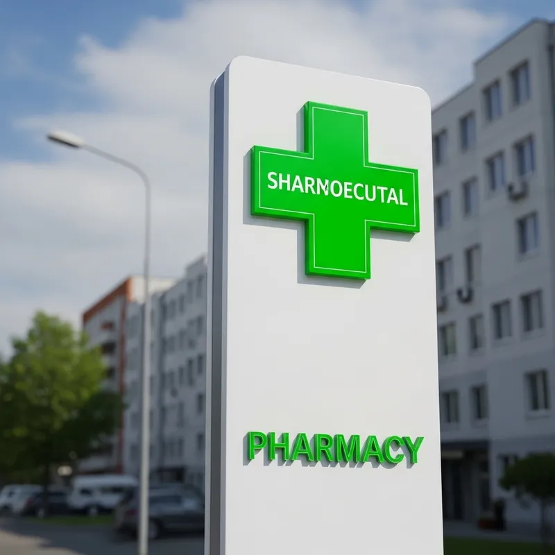 Pharmacy Signboard with Tall Emblematic Cross Logo