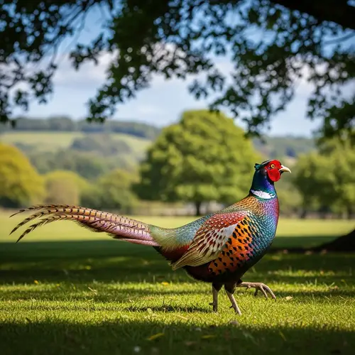 Majestic Pheasant with Brilliant Plumage in Verdant Landscape