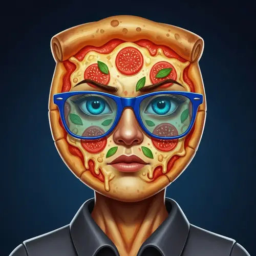 Unique Pizza-faced Character with Vibrant Glasses