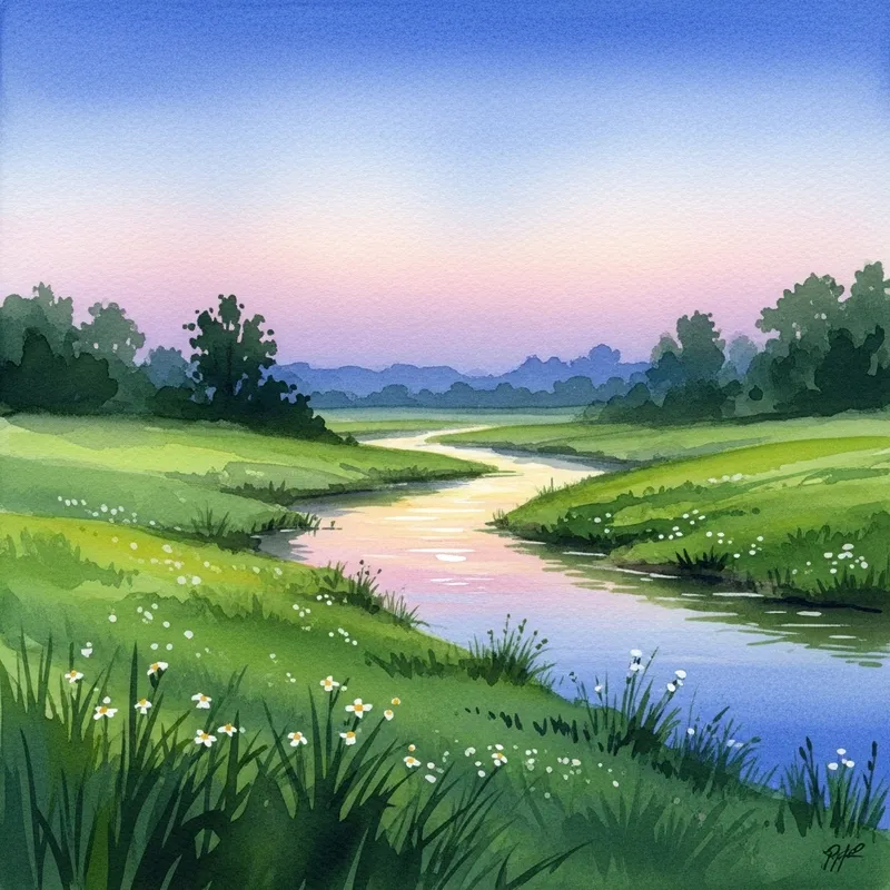 Serene Watercolor Nature Scenery