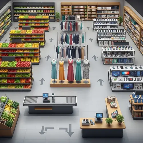 Vibrant Grocery, Clothing & Electronics Store Layout