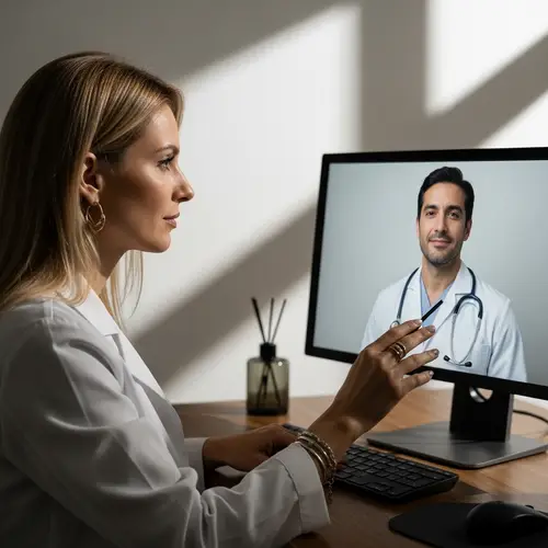 Charming Blonde Psychologist Conducting Teleconsultation with Hispanic Physician