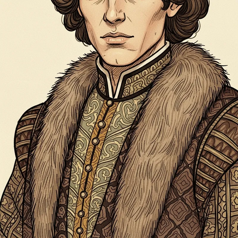 Man in Period Clothing and Fur: Detailed Illustration