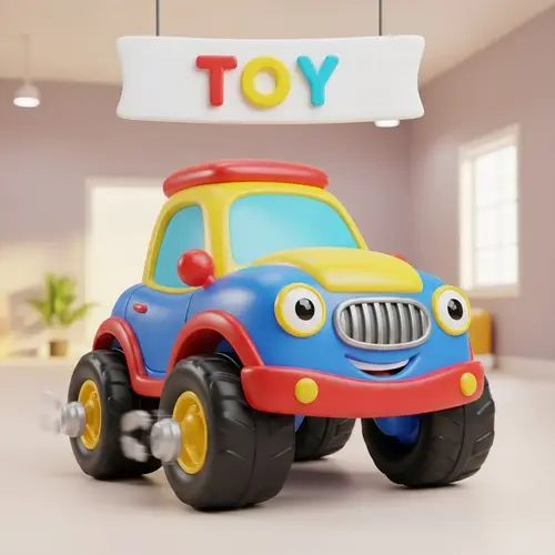 Colorful Toy Car 3D Render with Cartoon Features