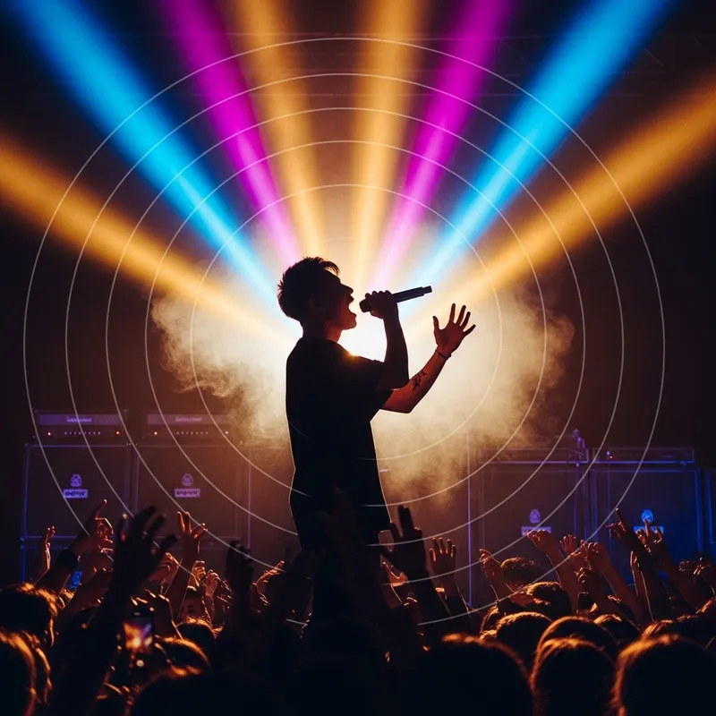 Energetic Young Asian Man Singing Live on Stage