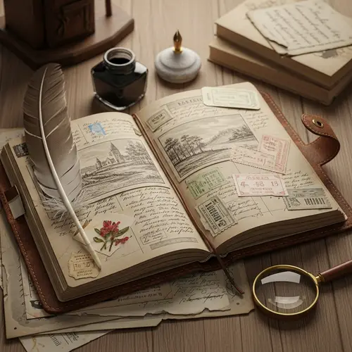 Vintage Travel Journal with Handwritten Notes and Keepsakes