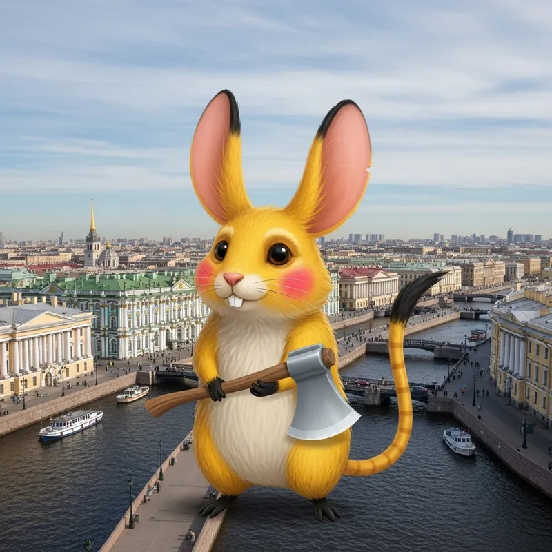 Pikachu in St. Petersburg with Shiny Axe