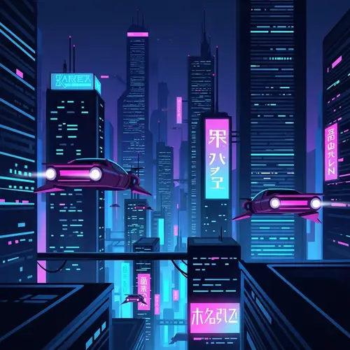 Cyberpunk Cityscape: Neon Lights, Flying Cars, Skyscrapers