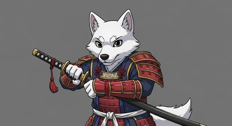 Determined White Samurai Wolf with Katana
