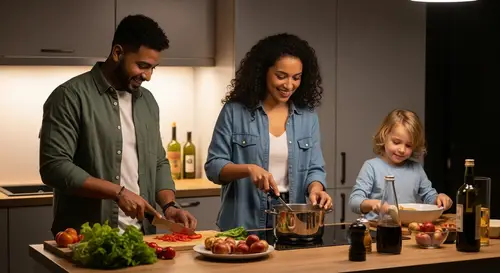 Cheerful Family Cooking in a Cozy Modern Kitchen