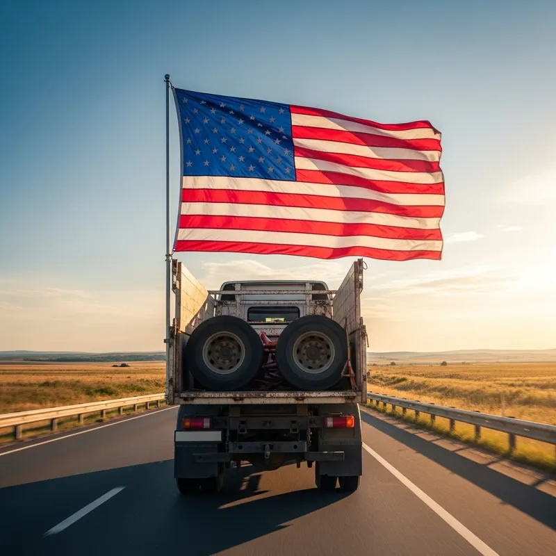 Truck on Highway with American Flag: A Symbol of Freedom and Adventure