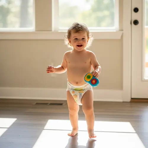 Toddler Boy Playing with Toy in Sunlit Room