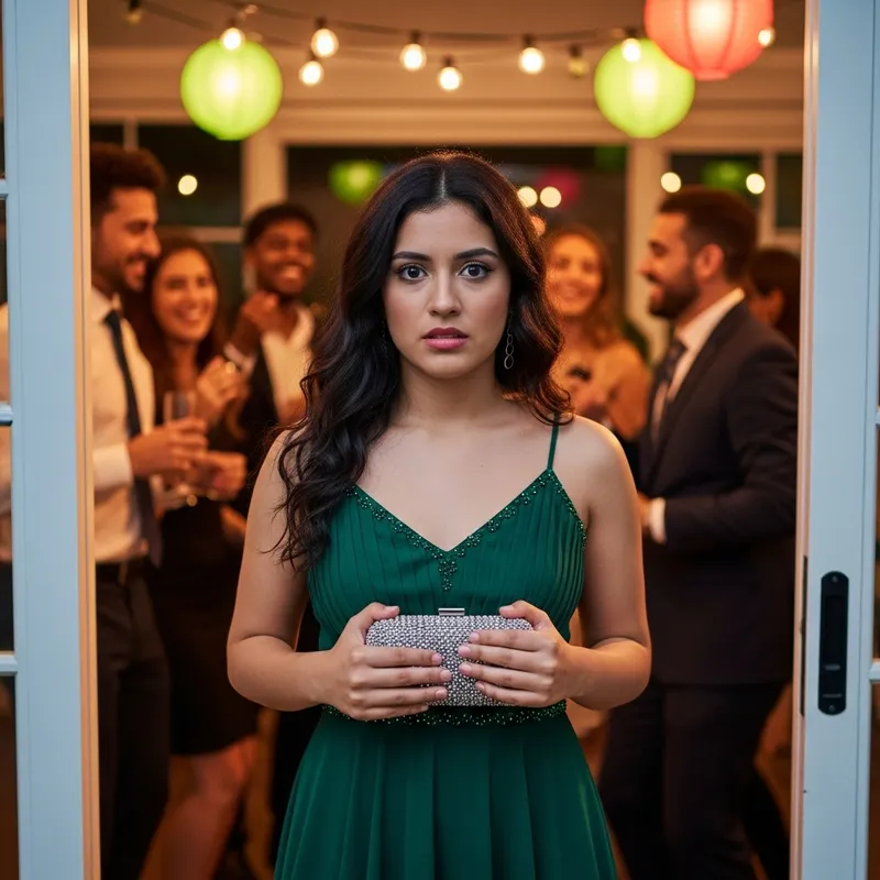 Hispanic Woman Arriving at Party with Uncertain Expression | Insecure Face Hispanic Woman Arriving at Party with Uncertain Expression | Insecure Face