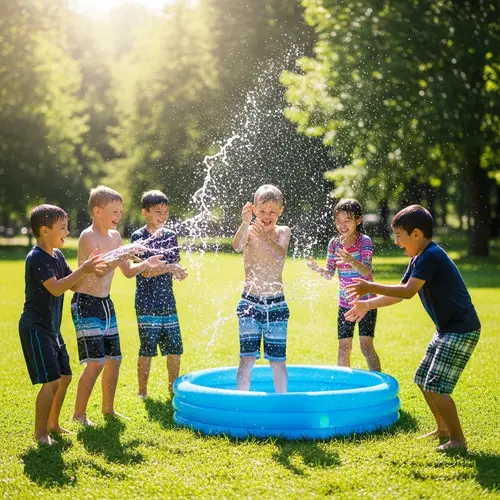 Joyful Summertime Water Play | Diverse Children Splashing in Park