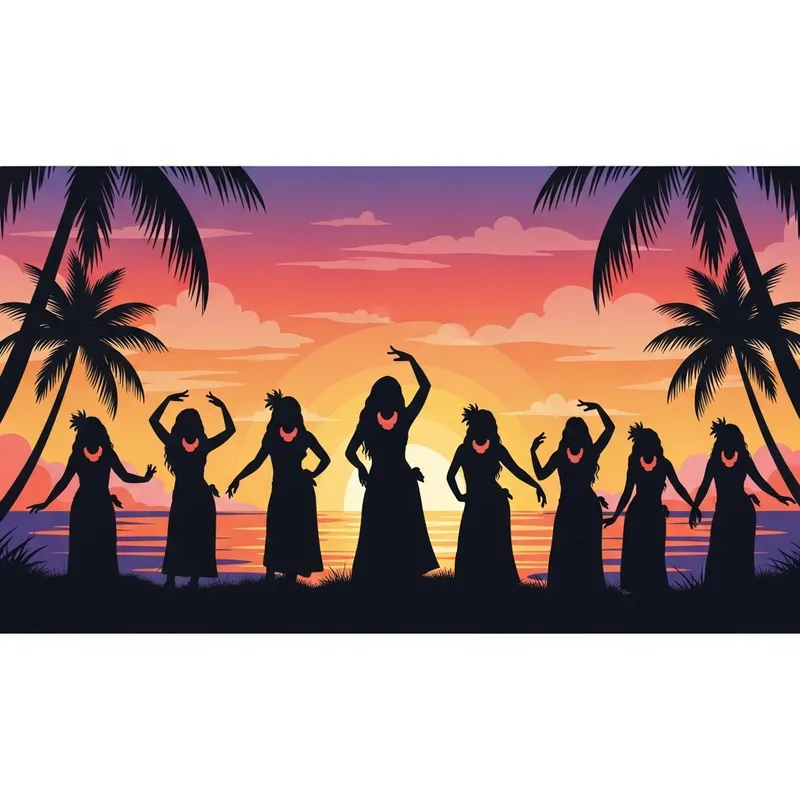 Polynesian Women Silhouette - Vibrant Tropical Paradise Art