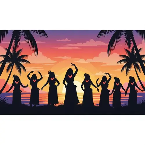 Polynesian Women Silhouette Art - Vibrant Minimalistic Design