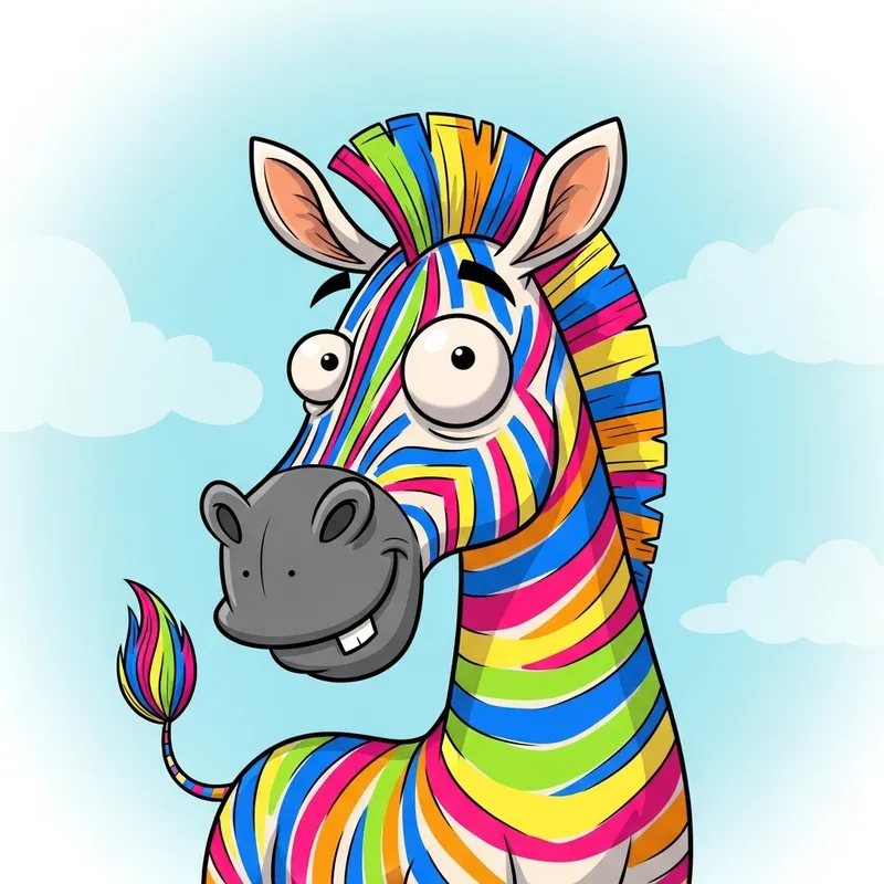 Vibrant Cartoon Zebra with Playful Expression