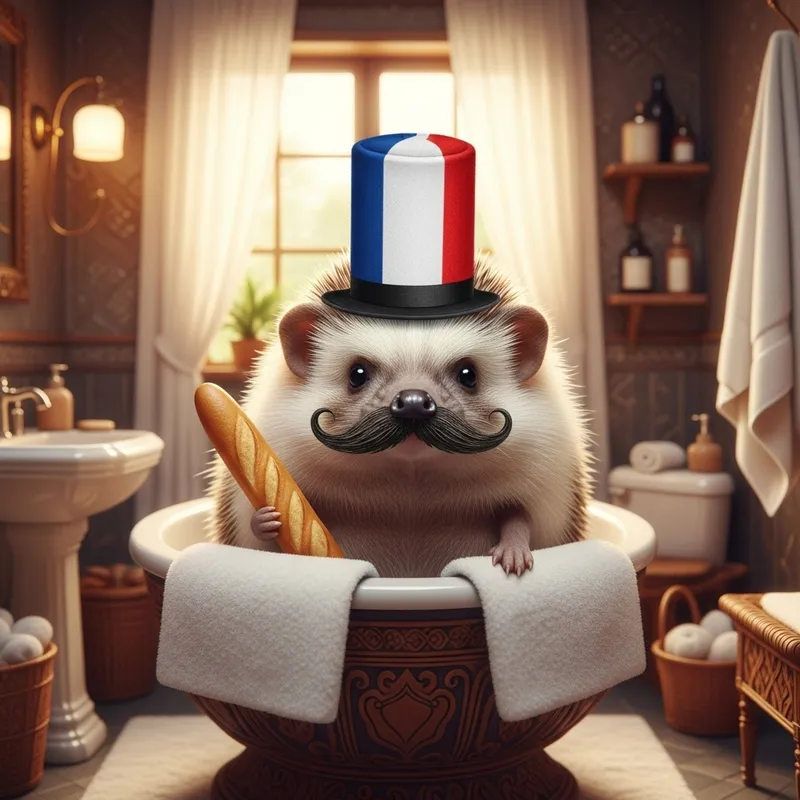 Quirky Hedgehog with Mustache in French Bathroom