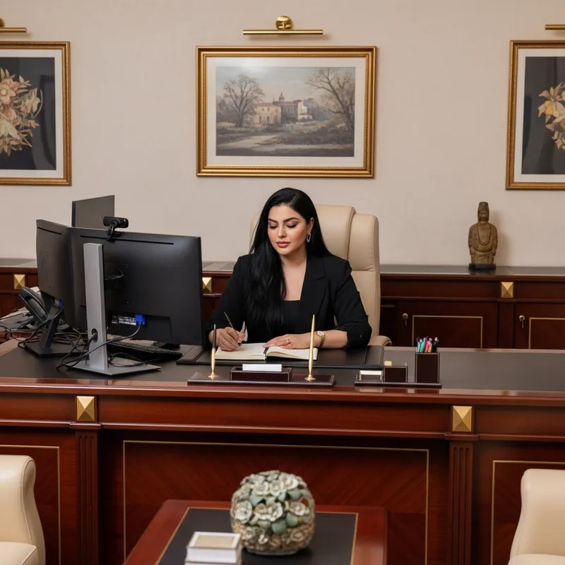 Elegant Plus-Size Woman in Luxurious Office Setting Elegant Plus-Size Woman in Luxurious Office Setting