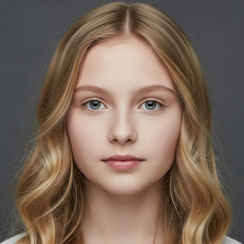 Pale Skin, Grey Eyes, Wavy Blond Hair - Serene Portrait of a Girl