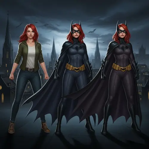 Fiery Red-Haired Woman's Vigilante Transformation in Gothic City Setting