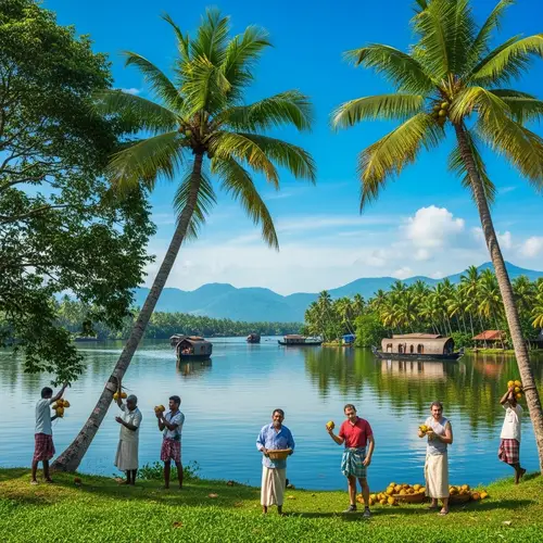 Idyllic Kerala Landscape with Lush Green Trees and River